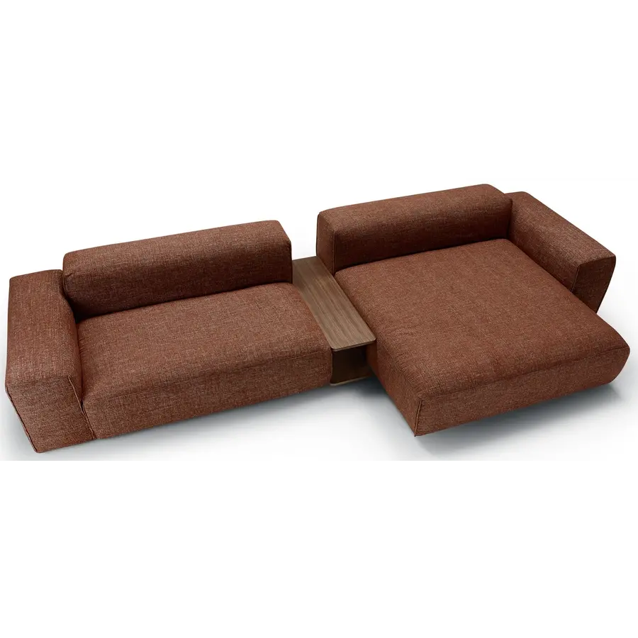 Edda 2.5-Zits Bank + Chaise Longue Koperbruin met Salontafel Edda 2.5-Zits Bank + Chaise Longue Koperbruin met Salontafel