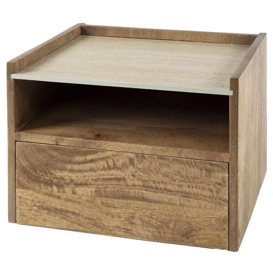 Nuovo Hangend Nachtkastje Mango/Travertin met Open Vak Nuovo Hangend Nachtkastje Mango/Travertin met Open Vak