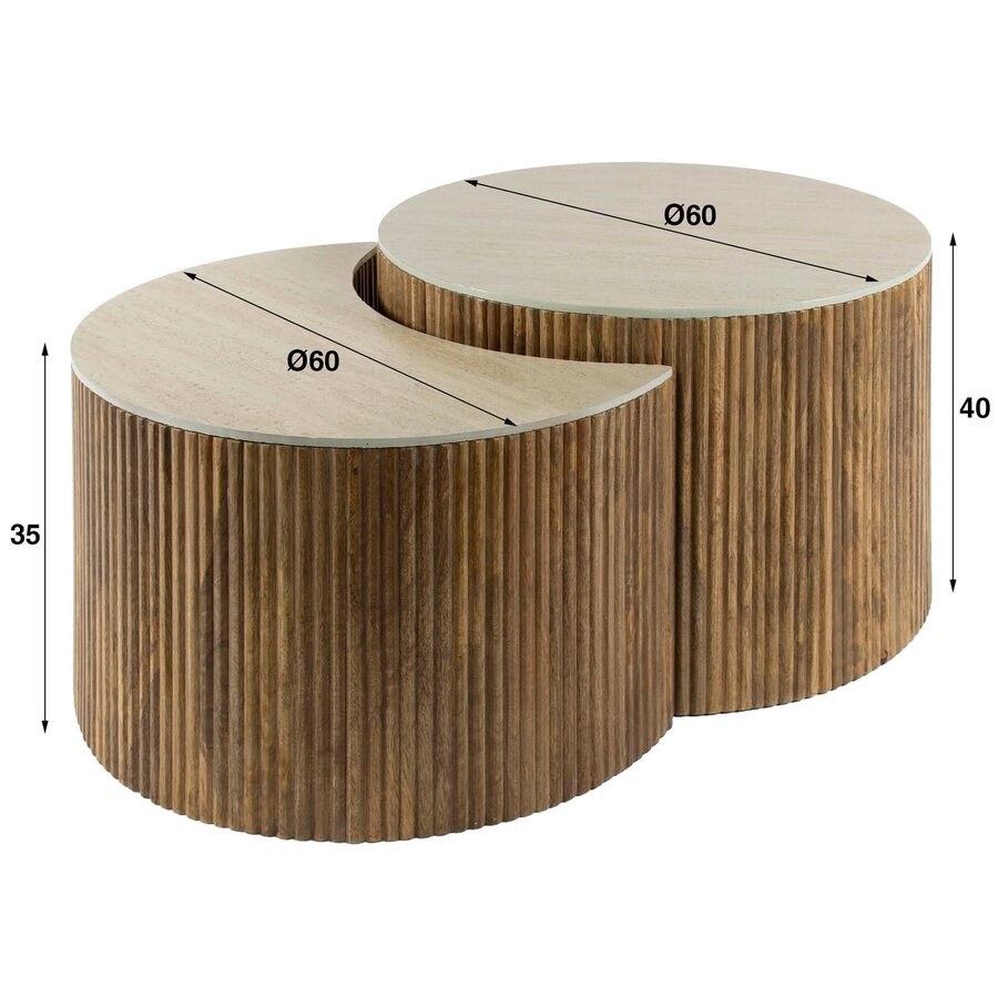 Nuovo Salontafel Set Mango/Travertin Halfrond Nuovo Salontafel Set Mango/Travertin Halfrond