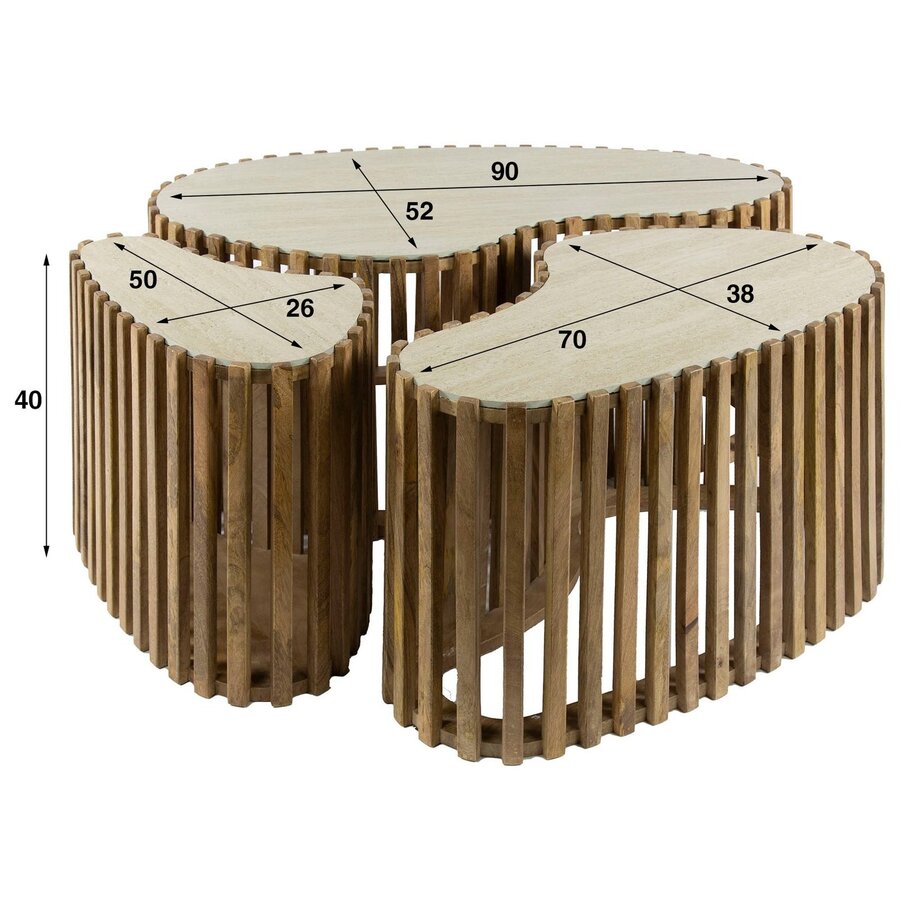 Nuovo Salontafel Set Mango/Travertin Niervorm Nuovo Salontafel Set Mango/Travertin Niervorm