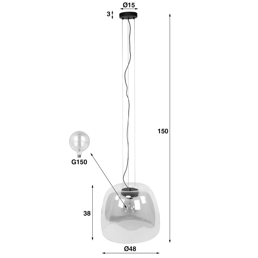 Drift Glazen Hanglamp XL Gerookt Grijs Drift Glazen Hanglamp XL Gerookt Grijs