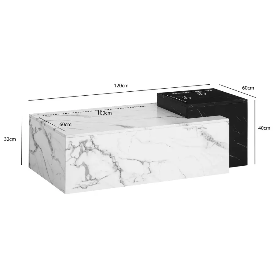 Pairfect Marmer Wit/Zwart Salontafel Rechthoek Pairfect Marmer Wit/Zwart Salontafel Rechthoek