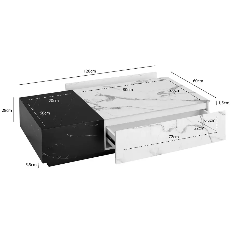 Pairfect Marmer Wit/Zwart Salontafel met 2 Lades