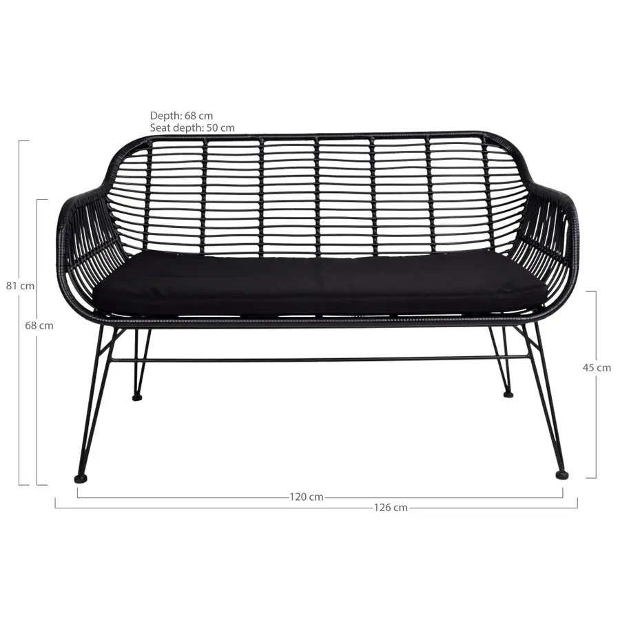 Trieste Polyrattan Loungebank Zwart Trieste Polyrattan Loungebank Zwart