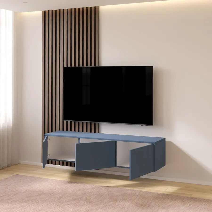Hugo 153 cm TV Wandmeubel Turin Rookblauw Hugo 153 cm TV Wandmeubel Turin Rookblauw