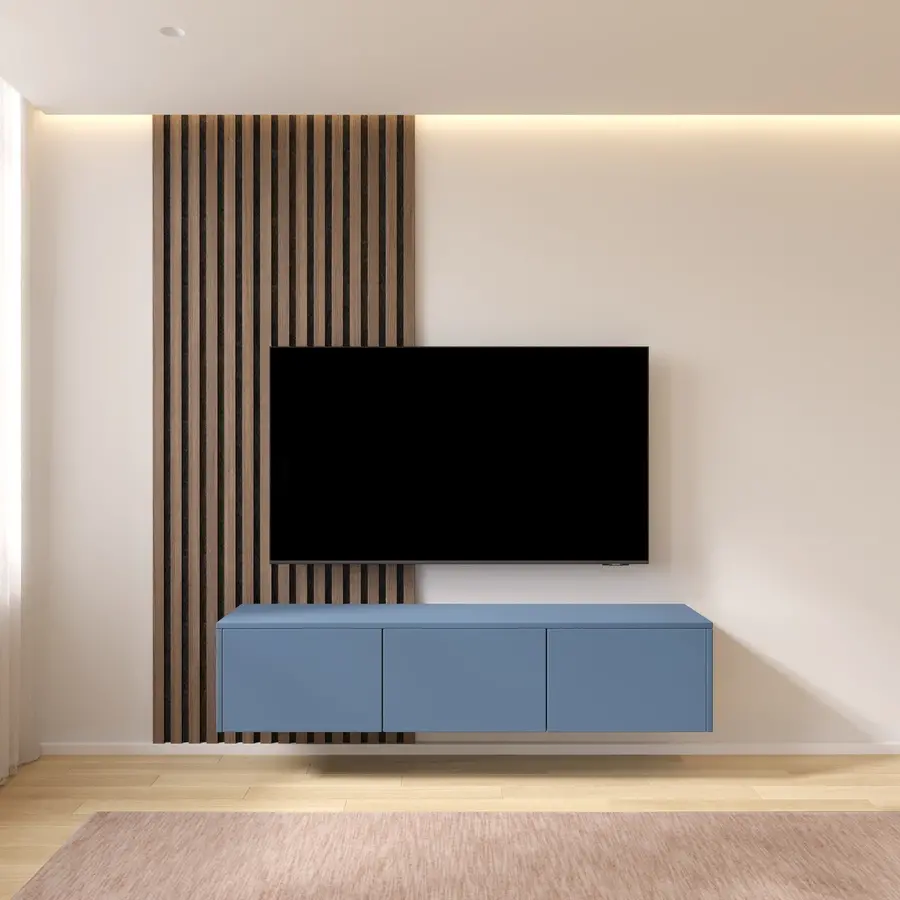 Hugo 153 cm TV Wandmeubel Turin Rookblauw Hugo 153 cm TV Wandmeubel Turin Rookblauw