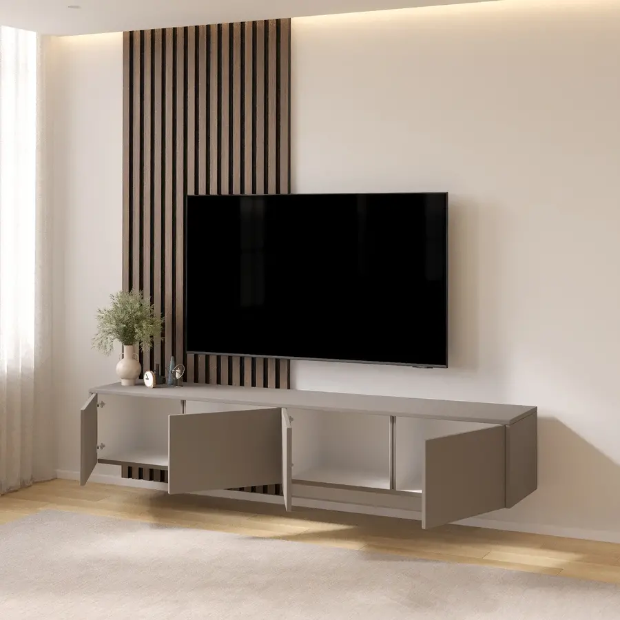 Hugo 203 cm TV Wandmeubel Turin Taupe Hugo 203 cm TV Wandmeubel Turin Taupe