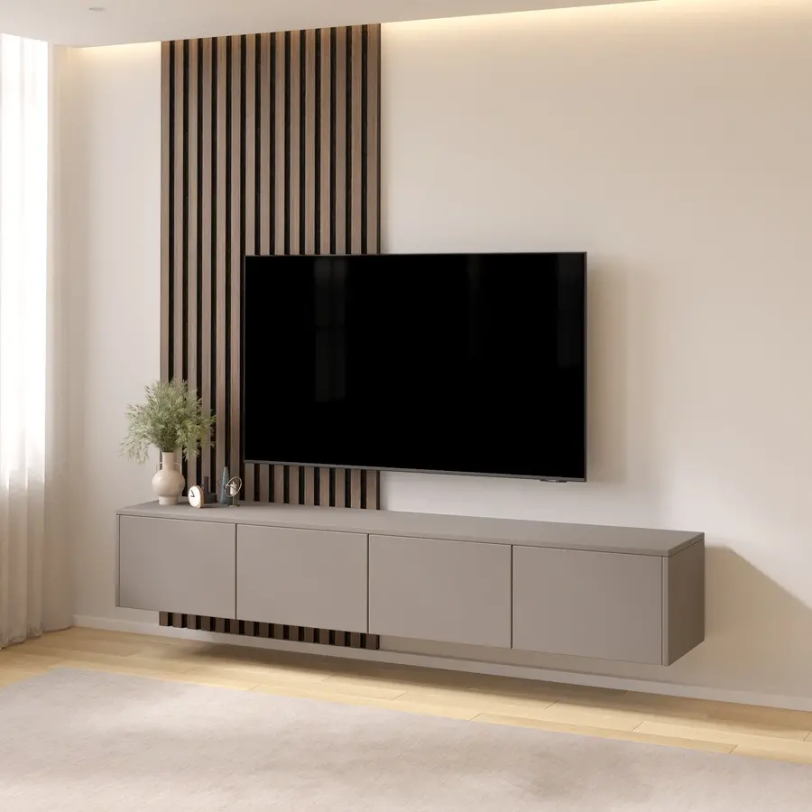 Hugo 203 cm TV Wandmeubel Turin Taupe Hugo 203 cm TV Wandmeubel Turin Taupe