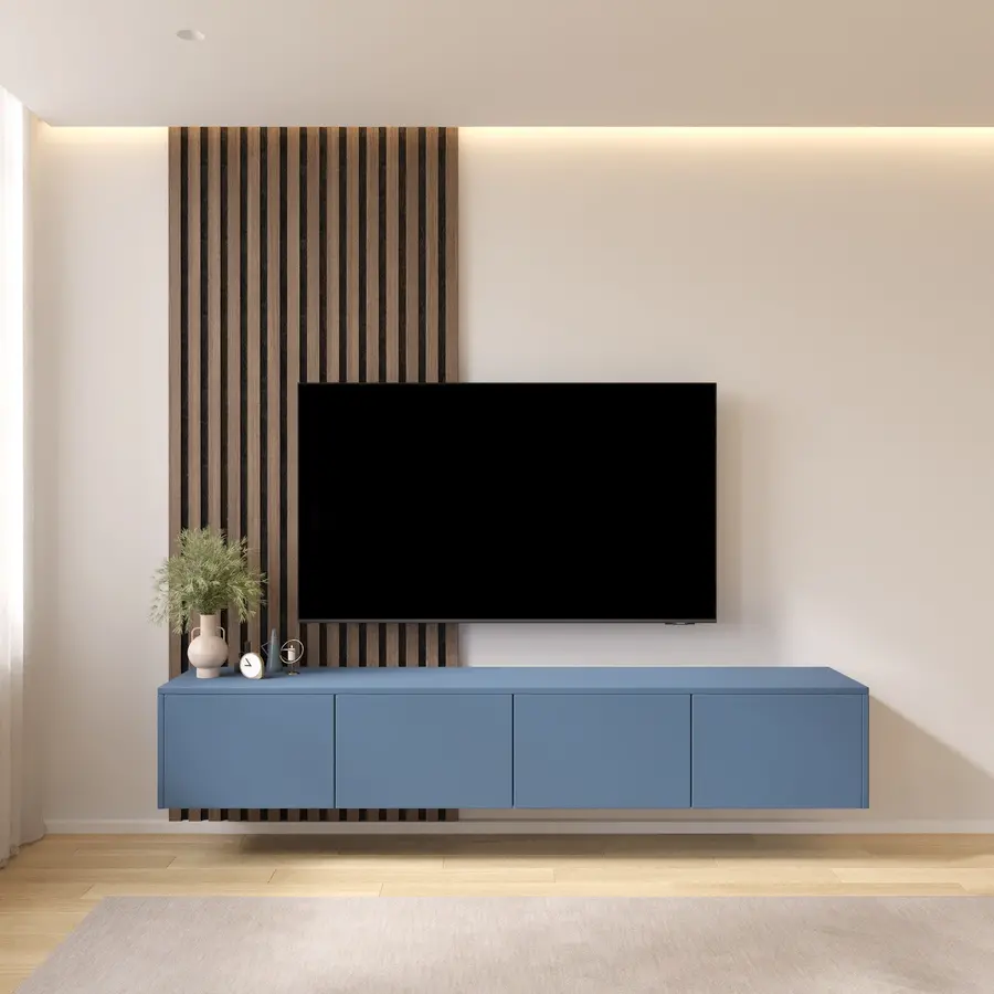 Hugo 203 cm TV Wandmeubel Turin Rookblauw Hugo 203 cm TV Wandmeubel Turin Rookblauw