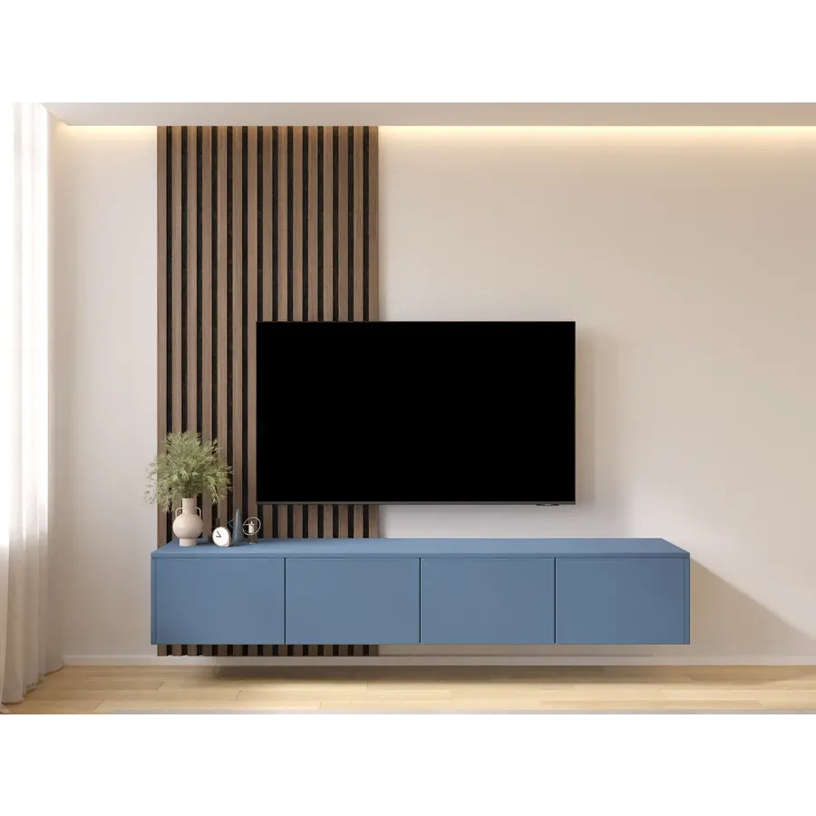 Hugo 203 cm TV Wandmeubel Turin Rookblauw Hugo 203 cm TV Wandmeubel Turin Rookblauw