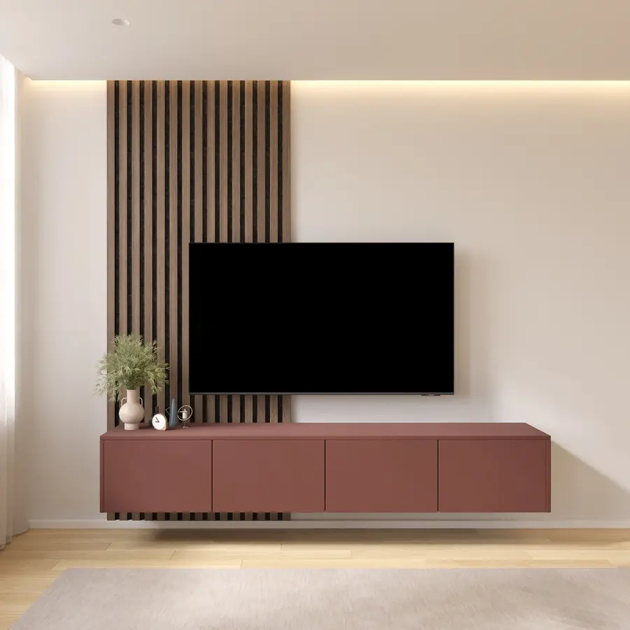 Hugo 203 cm TV Wandmeubel Pastell Oxydrood Hugo 203 cm TV Wandmeubel Pastell Oxydrood