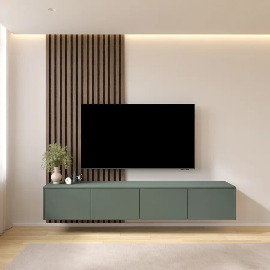 Hugo 203 cm TV Wandmeubel Pastell Eucalyptus Hugo 203 cm TV Wandmeubel Pastell Eucalyptus