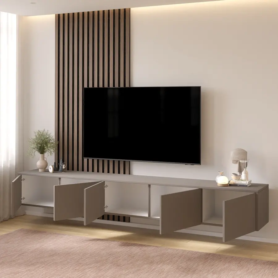 Hugo 253 cm TV Wandmeubel Turin Taupe Hugo 253 cm TV Wandmeubel Turin Taupe