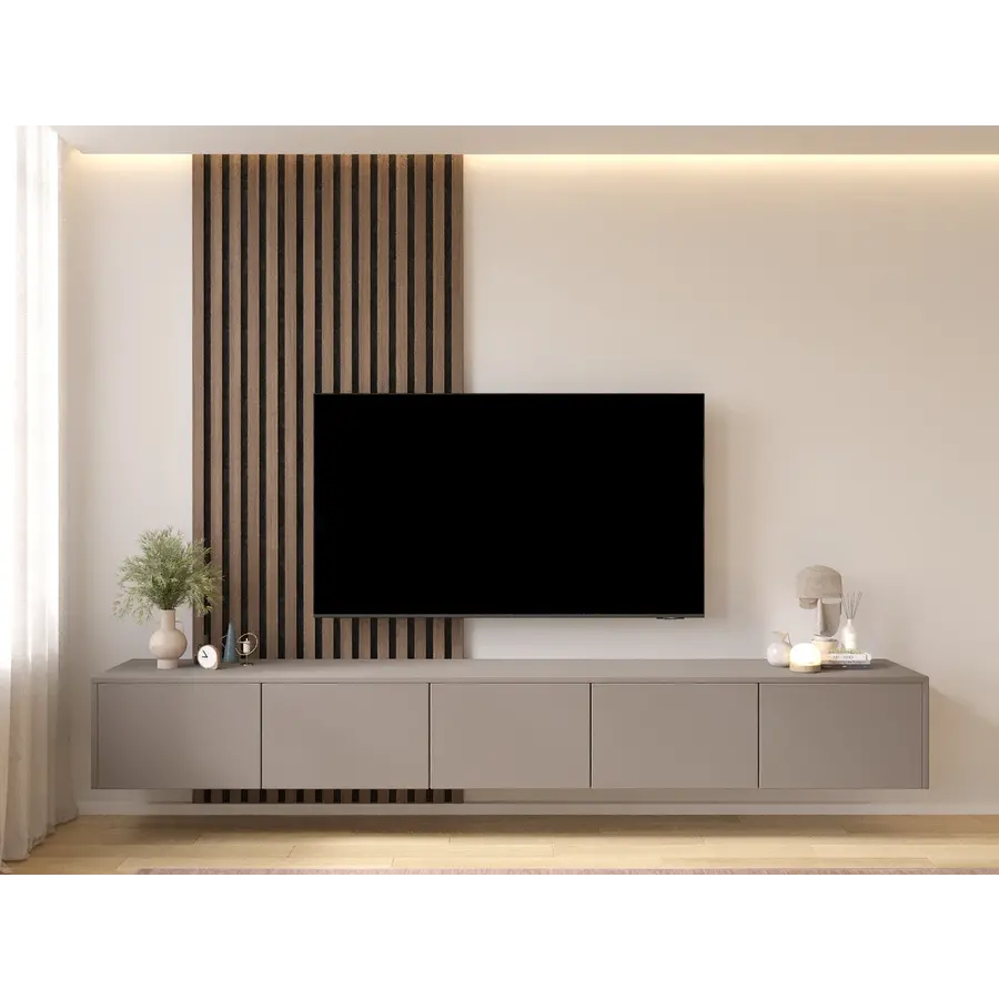 Hugo 253 cm TV Wandmeubel Turin Taupe Hugo 253 cm TV Wandmeubel Turin Taupe