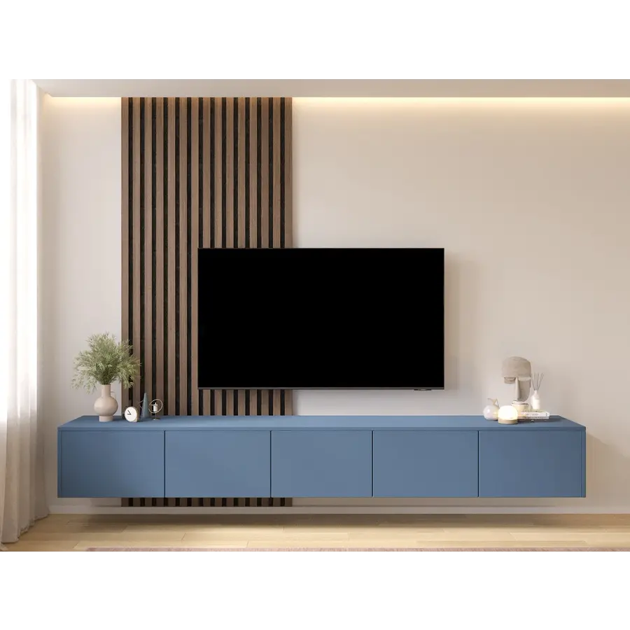 Hugo 253 cm TV Wandmeubel Turin Rookblauw Hugo 253 cm TV Wandmeubel Turin Rookblauw