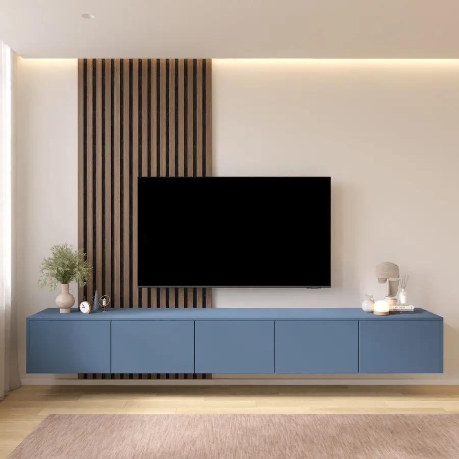 Hugo 253 cm TV Wandmeubel Turin Rookblauw Hugo 253 cm TV Wandmeubel Turin Rookblauw