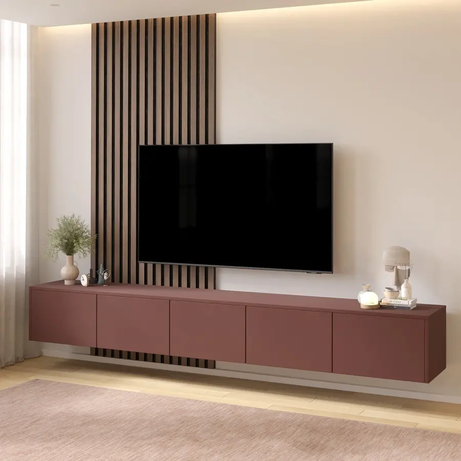 Hugo 253 cm TV Wandmeubel Pastell Oxydrood Hugo 253 cm TV Wandmeubel Pastell Oxydrood