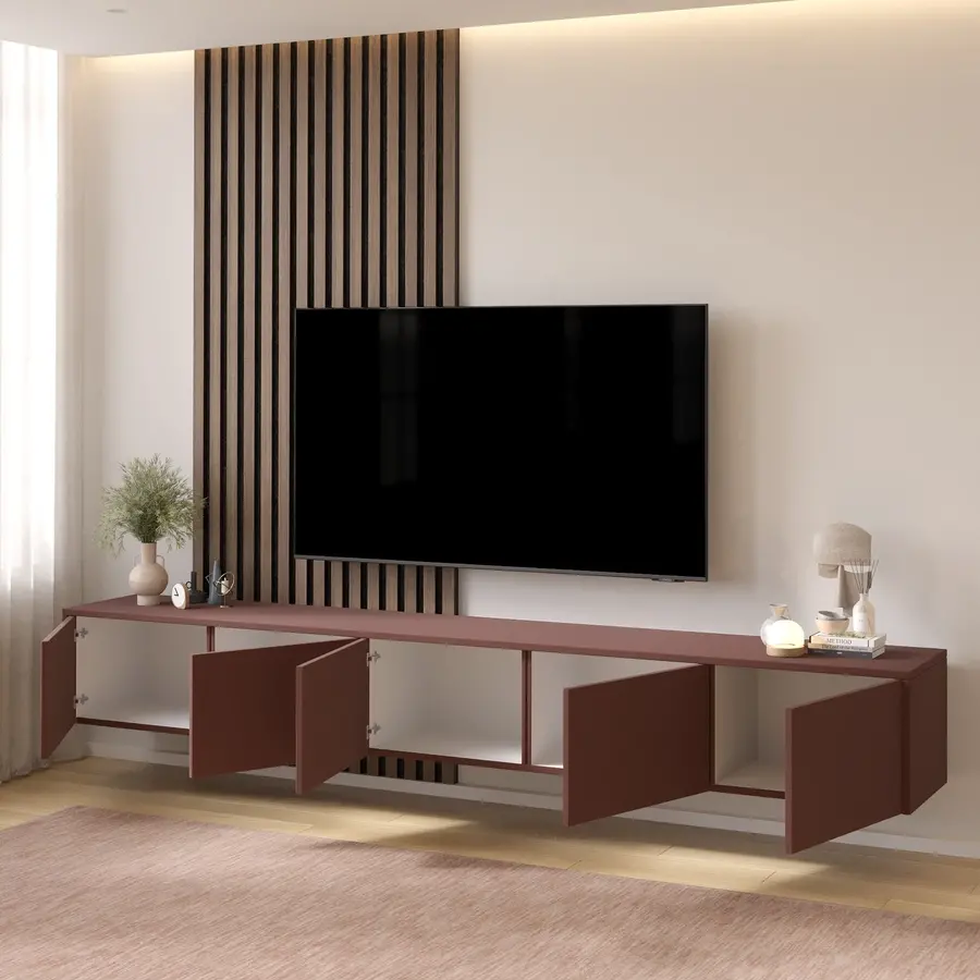Hugo 253 cm TV Wandmeubel Pastell Oxydrood Hugo 253 cm TV Wandmeubel Pastell Oxydrood