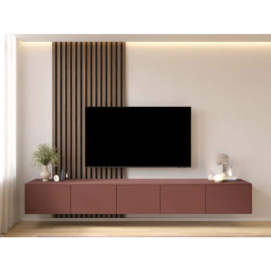 Hugo 253 cm TV Wandmeubel Pastell Oxydrood Hugo 253 cm TV Wandmeubel Pastell Oxydrood