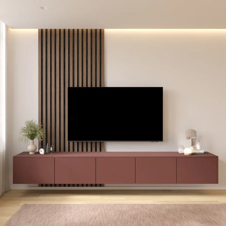Hugo 253 cm TV Wandmeubel Pastell Oxydrood Hugo 253 cm TV Wandmeubel Pastell Oxydrood