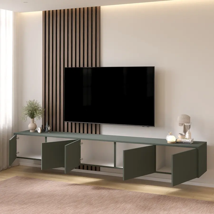 Hugo 253 cm TV Wandmeubel Pastell Eucalyptus Hugo 253 cm TV Wandmeubel Pastell Eucalyptus