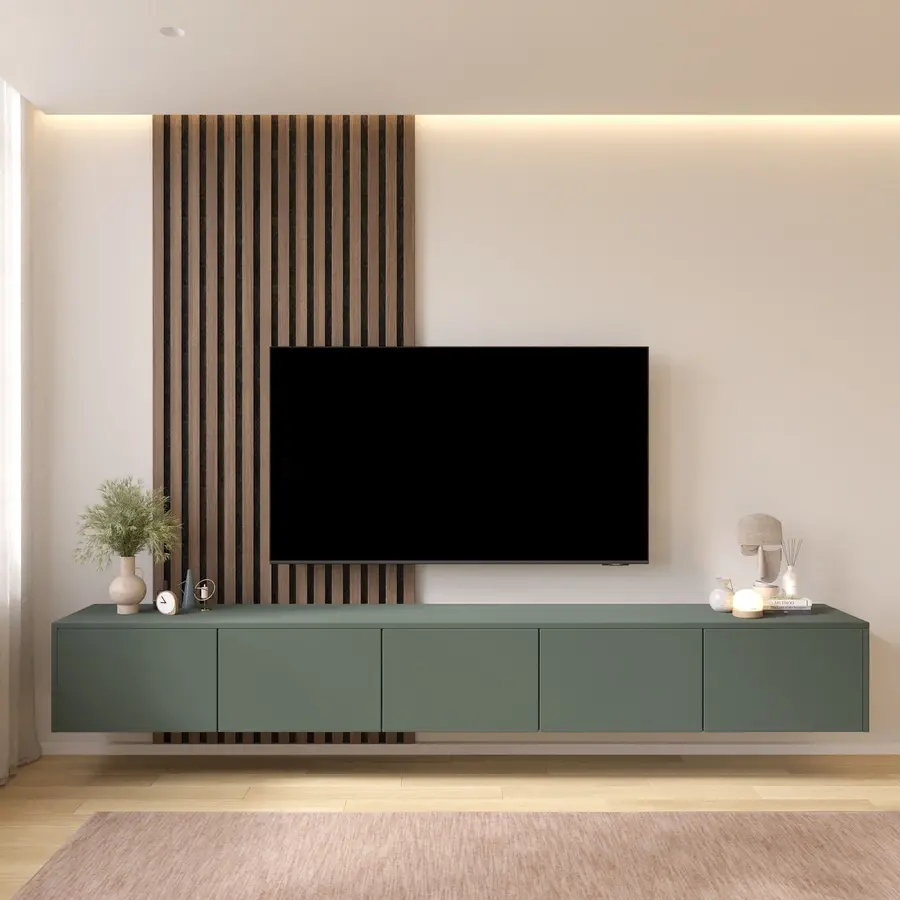 Hugo 253 cm TV Wandmeubel Pastell Eucalyptus Hugo 253 cm TV Wandmeubel Pastell Eucalyptus