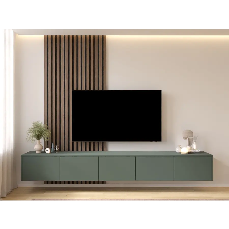 Hugo 253 cm TV Wandmeubel Pastell Eucalyptus Hugo 253 cm TV Wandmeubel Pastell Eucalyptus
