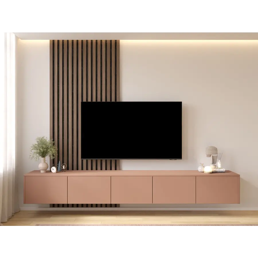 Hugo 253 cm TV Wandmeubel Pastell Abrikoos Hugo 253 cm TV Wandmeubel Pastell Abrikoos