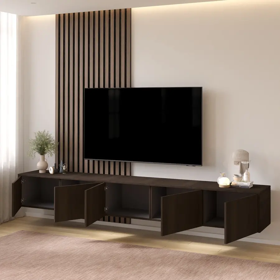 Hugo 253 cm TV Wandmeubel Casella Donkerbruin Hugo 253 cm TV Wandmeubel Casella Donkerbruin
