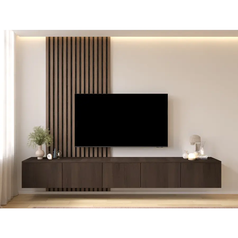 Hugo 253 cm TV Wandmeubel Casella Donkerbruin Hugo 253 cm TV Wandmeubel Casella Donkerbruin