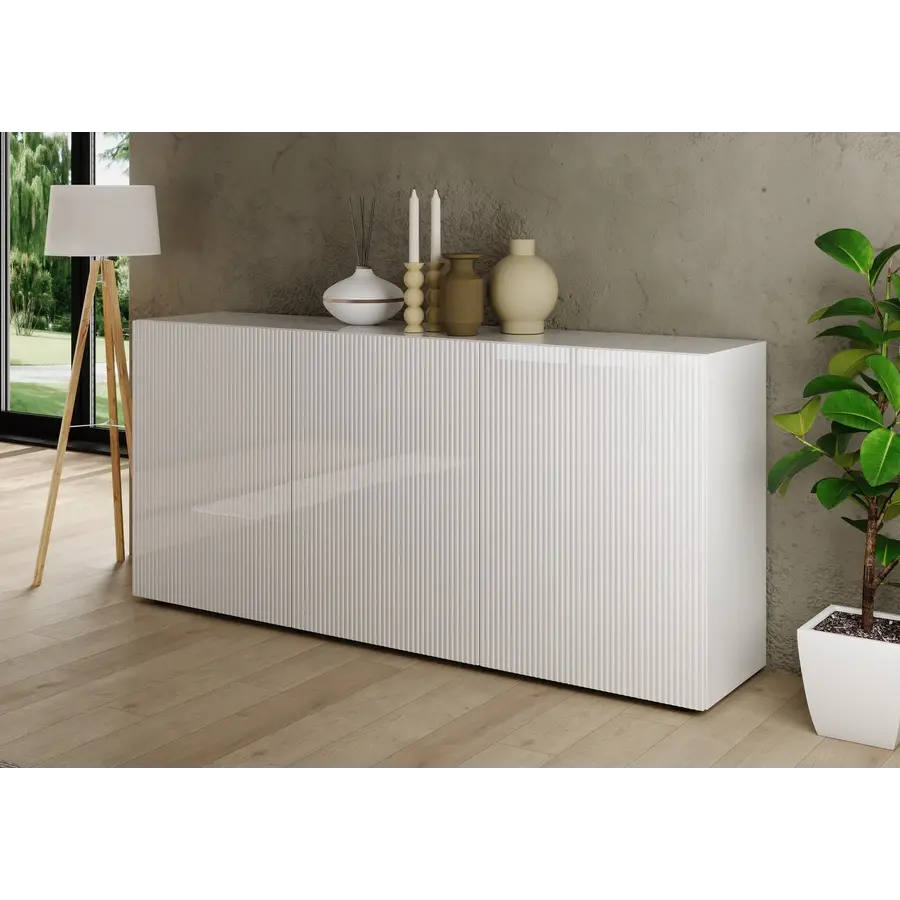 Rio Hoogglans Wit Dressoir met 3-Deuren Rio Hoogglans Wit Dressoir met 3-Deuren