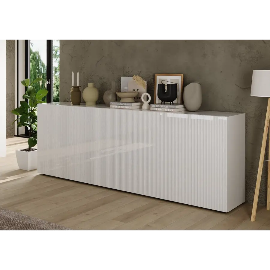 Rio Hoogglans Wit Dressoir met 4-Deuren Rio Hoogglans Wit Dressoir met 4-Deuren