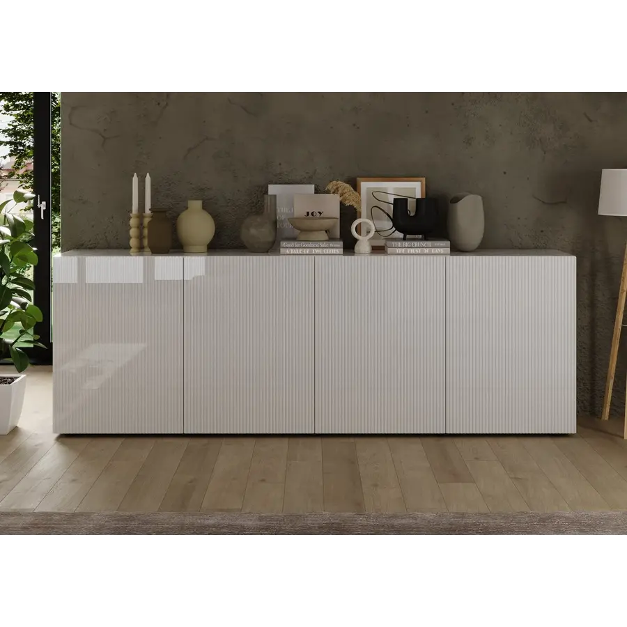 Rio Hoogglans Wit Dressoir met 4-Deuren Rio Hoogglans Wit Dressoir met 4-Deuren