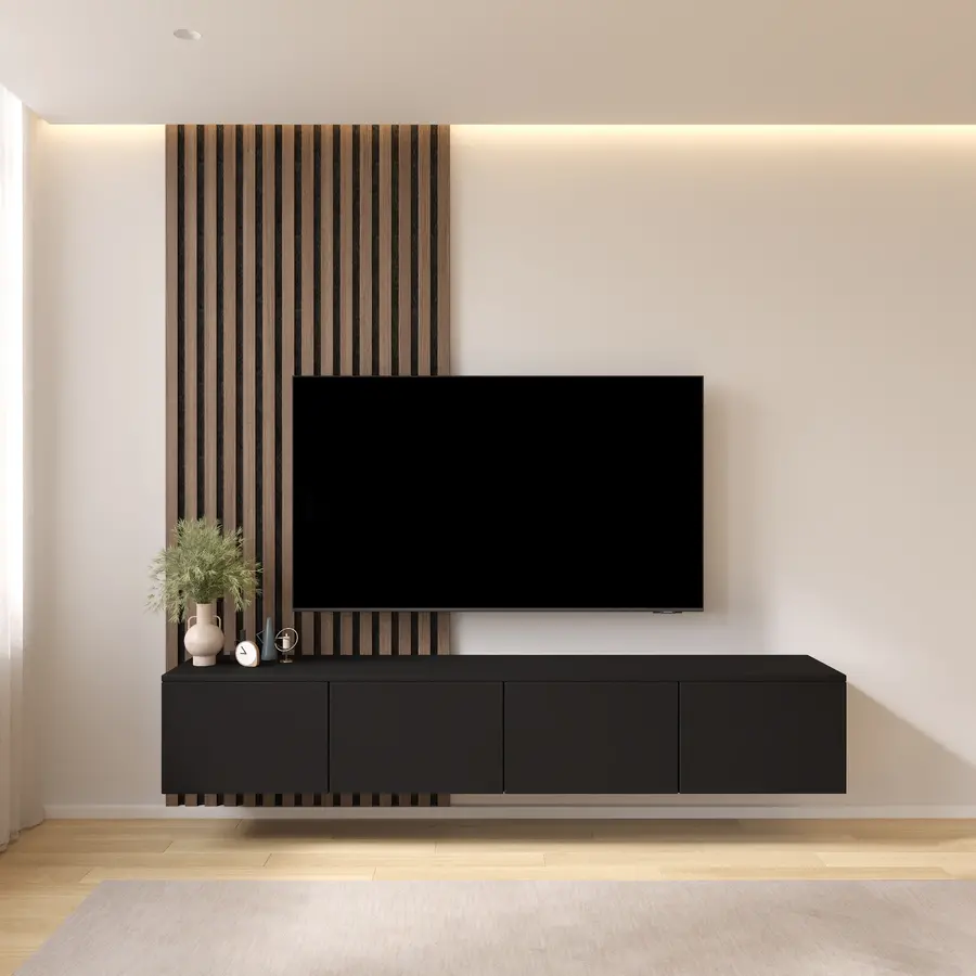Hugo 200 cm TV Wandmeubel Turin Zwart Hugo 200 cm TV Wandmeubel Turin Zwart