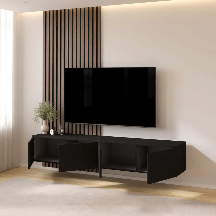Hugo 200 cm TV Wandmeubel Turin Zwart Hugo 200 cm TV Wandmeubel Turin Zwart