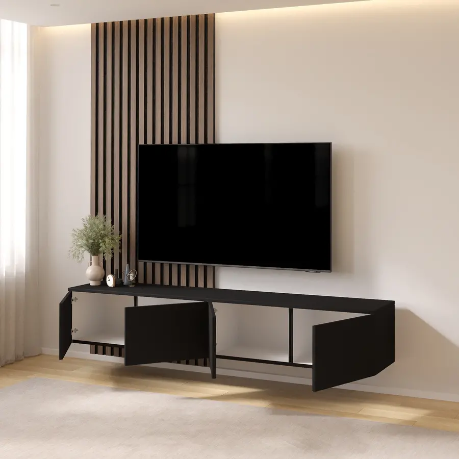 Hugo 200 cm TV Wandmeubel Turin Zwart Hugo 200 cm TV Wandmeubel Turin Zwart