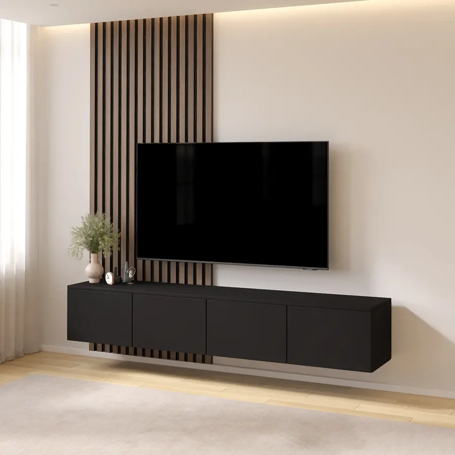 Hugo 200 cm TV Wandmeubel Turin Zwart Hugo 200 cm TV Wandmeubel Turin Zwart