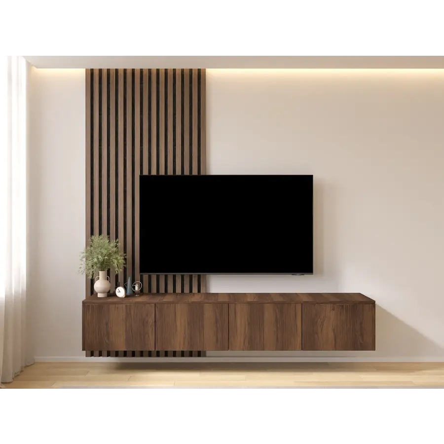 Hugo 203 cm TV Wandmeubel Trentino Walnoot