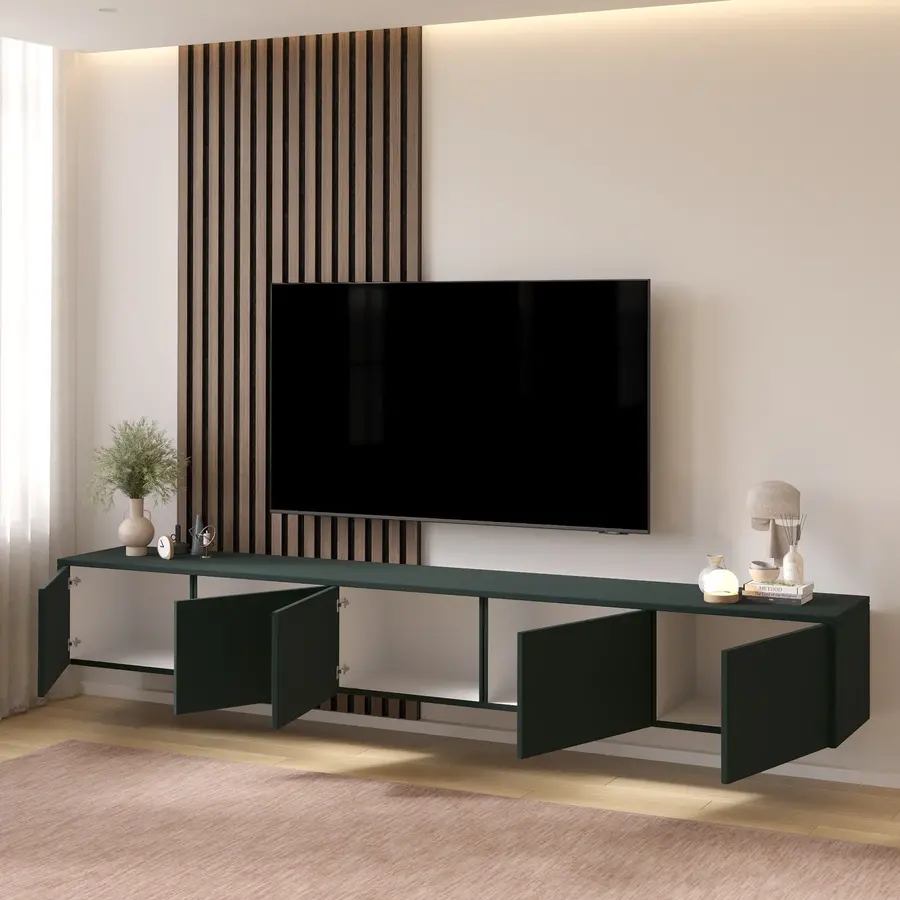 Hugo 253 cm TV Wandmeubel Soft Pro Groen Hugo 253 cm TV Wandmeubel Soft Pro Groen