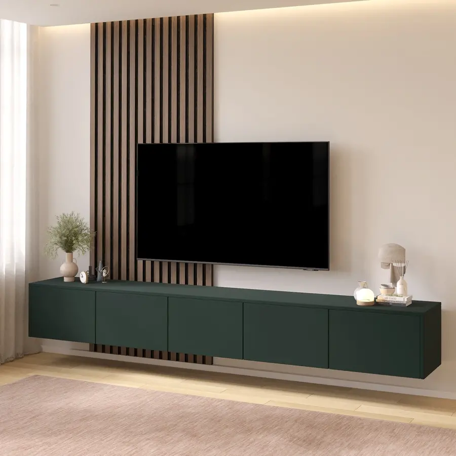 Hugo 253 cm TV Wandmeubel Soft Pro Groen Hugo 253 cm TV Wandmeubel Soft Pro Groen