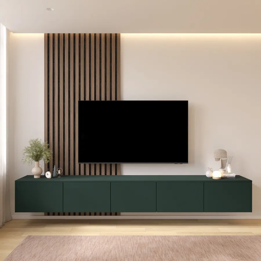 Hugo 253 cm TV Wandmeubel Soft Pro Groen Hugo 253 cm TV Wandmeubel Soft Pro Groen