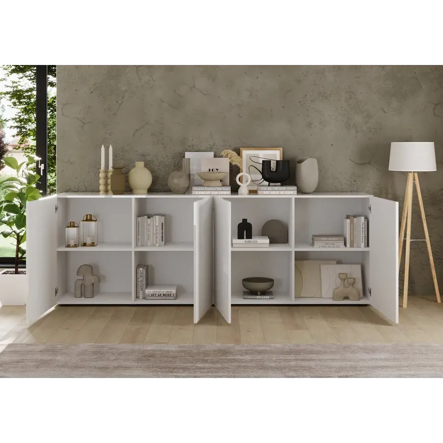 Rio Hoogglans Wit Dressoir met 4-Deuren Rio Hoogglans Wit Dressoir met 4-Deuren