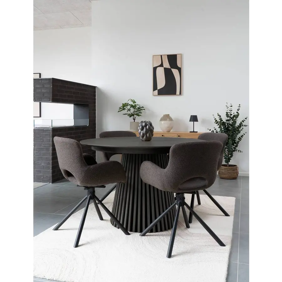 Osaka Zwart Eiken Eettafel Rond / Uitschuifbaar Osaka Zwart Eiken Eettafel Rond / Uitschuifbaar