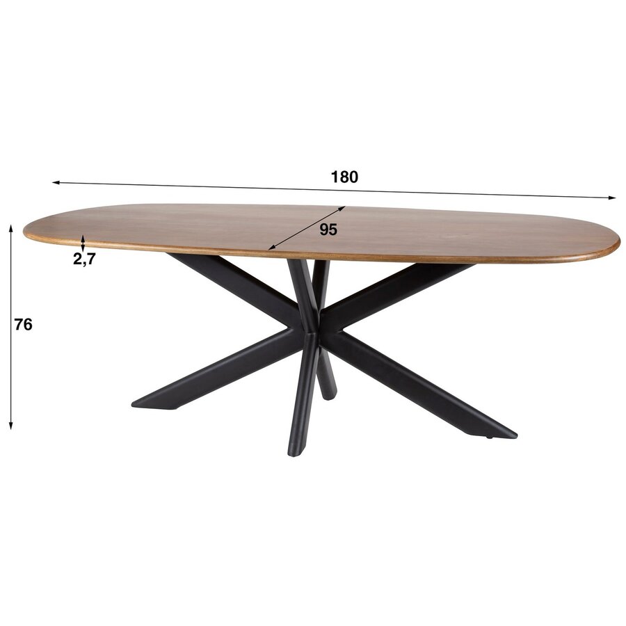Cliff Ovale Eettafel Mango Hout 180 cm