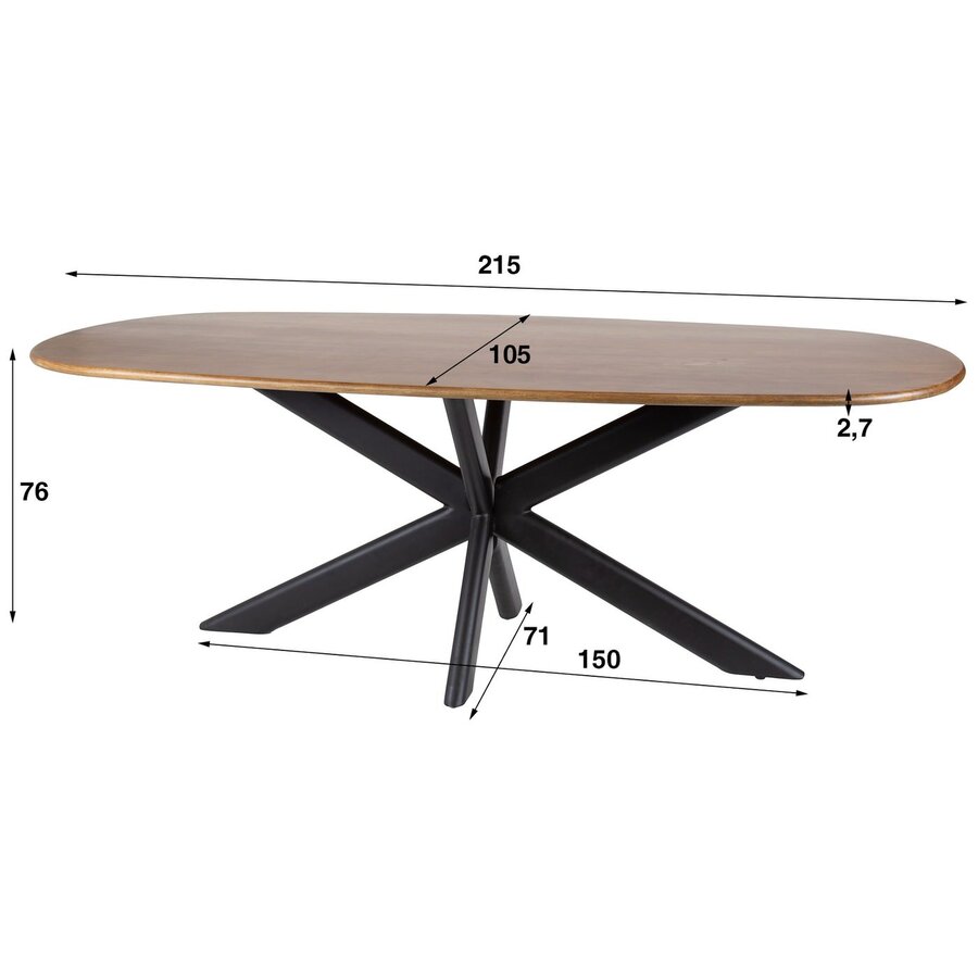 Cliff Ovale Eettafel Mango Hout 215 cm Cliff Ovale Eettafel Mango Hout 215 cm