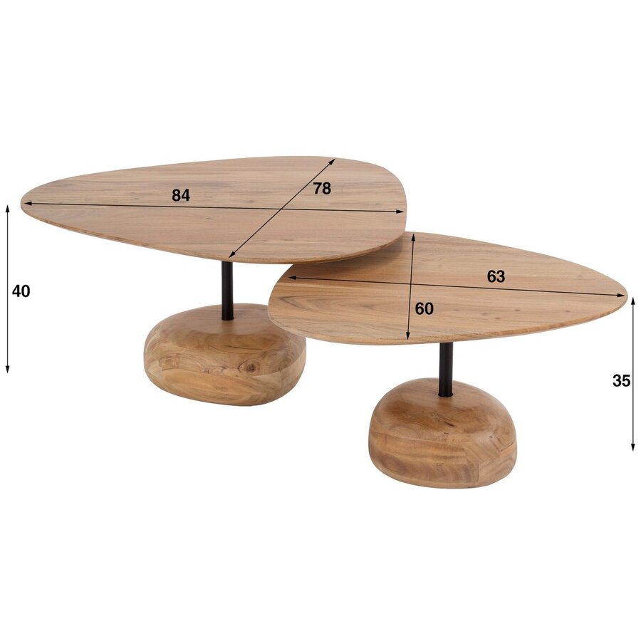 Wings Driehoekige Salontafel Set van Acacia Hout Wings Driehoekige Salontafel Set van Acacia Hout