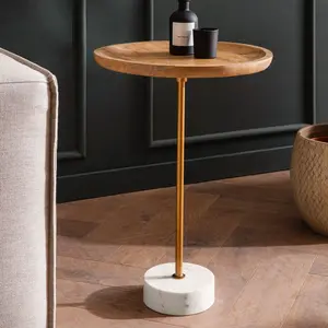 Alto Ronde Bijzettafel Mango Hout / Marmer