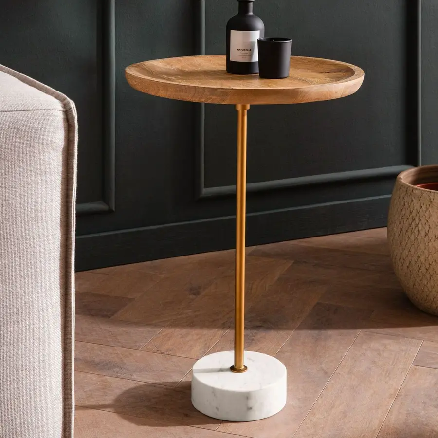 Alto Ronde Bijzettafel Mango Hout / Marmer Alto Ronde Bijzettafel Mango Hout / Marmer