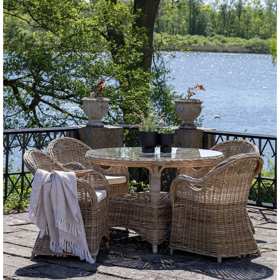 Larisa Ronde Eettafel Glas / Rattan Larisa Ronde Eettafel Glas / Rattan
