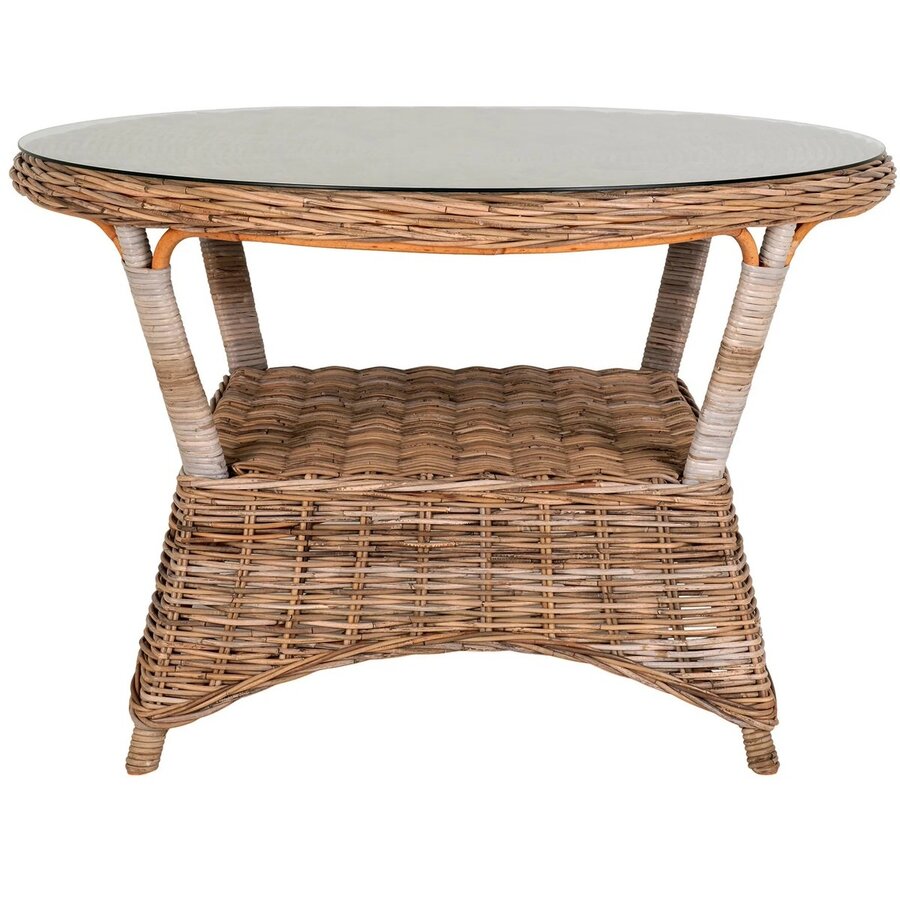 Larisa Ronde Eettafel Glas / Rattan Larisa Ronde Eettafel Glas / Rattan